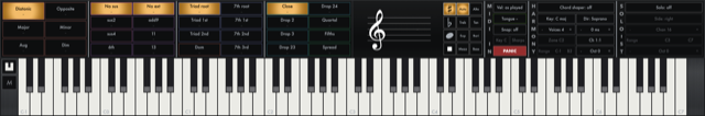 The Monolithic Harmonizer plugin: banks of chord, voicing and
                    harmony controls above a full-width keyboard.